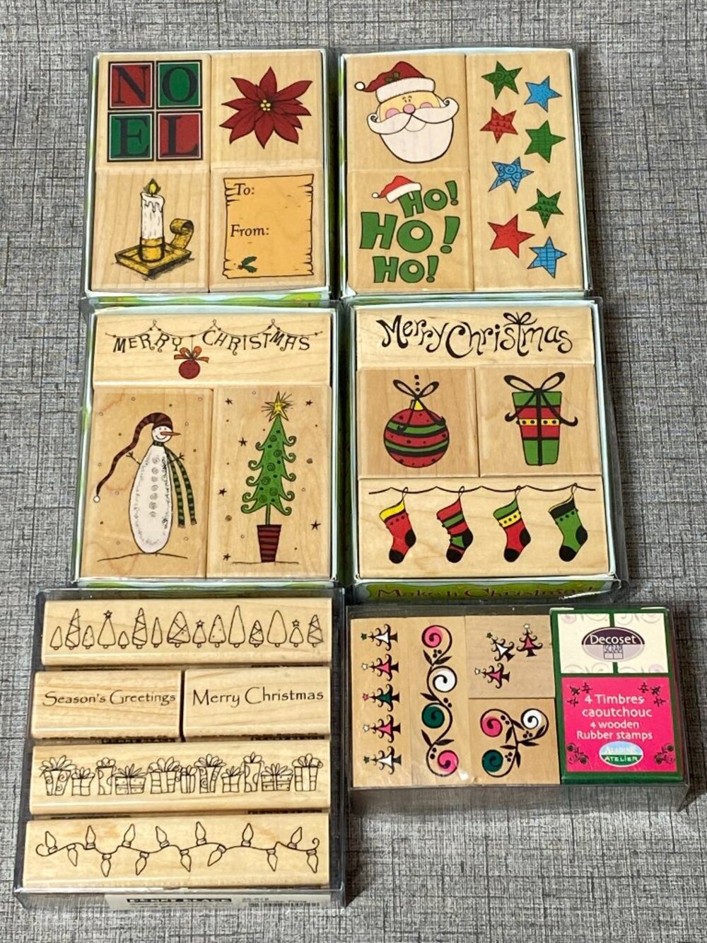 NEW Holiday Stamp Set -Wooden-Mounted Stamps Lot Of 6 Sets New Old Stock